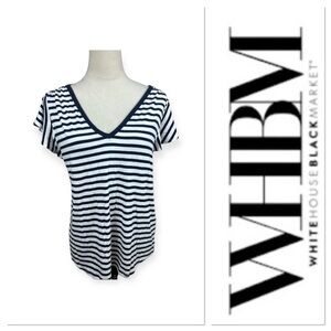 White House Black Market black and white stripes v neck top size medium